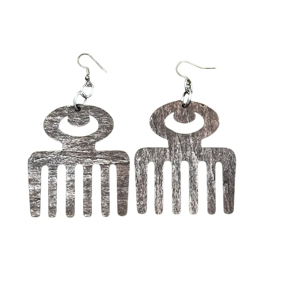 Unique Afro African Hair Wooden Earrings Set